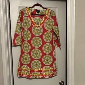 Boden Red and Green Patterned Dress